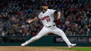 Gavin Williams pitching for the Cleveland Guardians during the 2026 ALDS