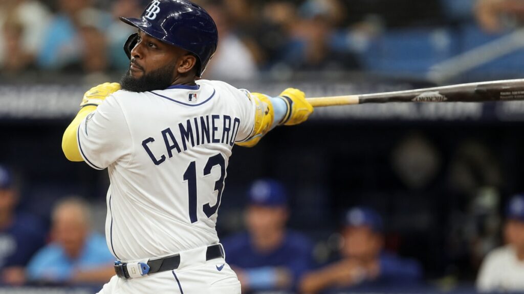 Junior Caminero batting for the Tampa Bay Rays at Tropicana Field