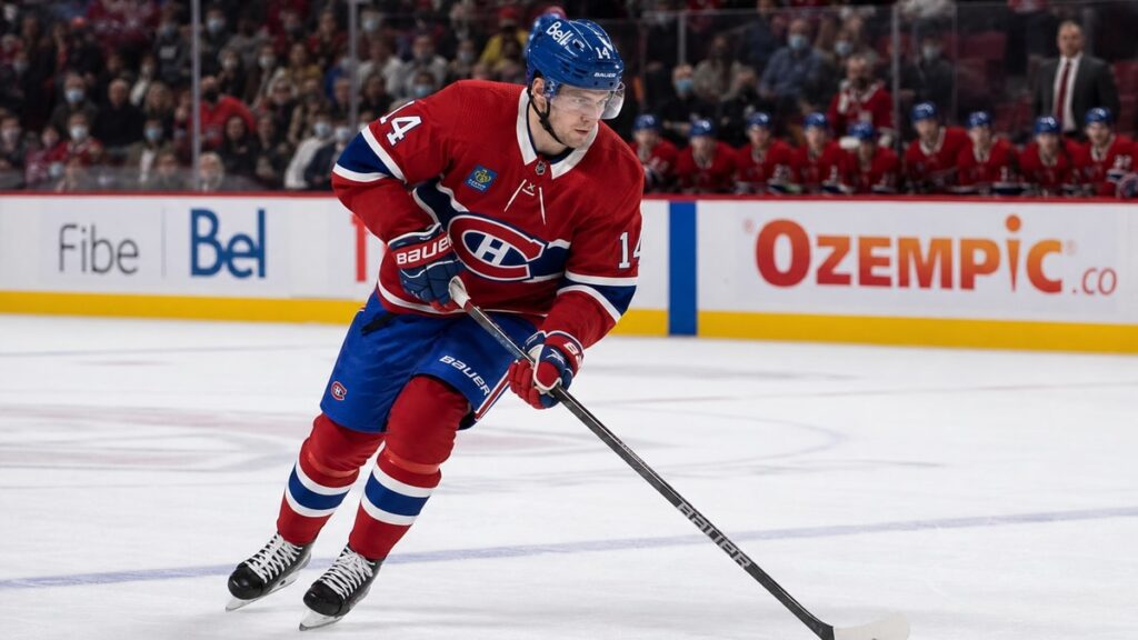 Nick Suzuki skating for the Montreal Canadiens against the Washington Capitals