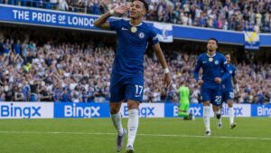 Morgan Rogers celebrating a goal for Chelsea FC
