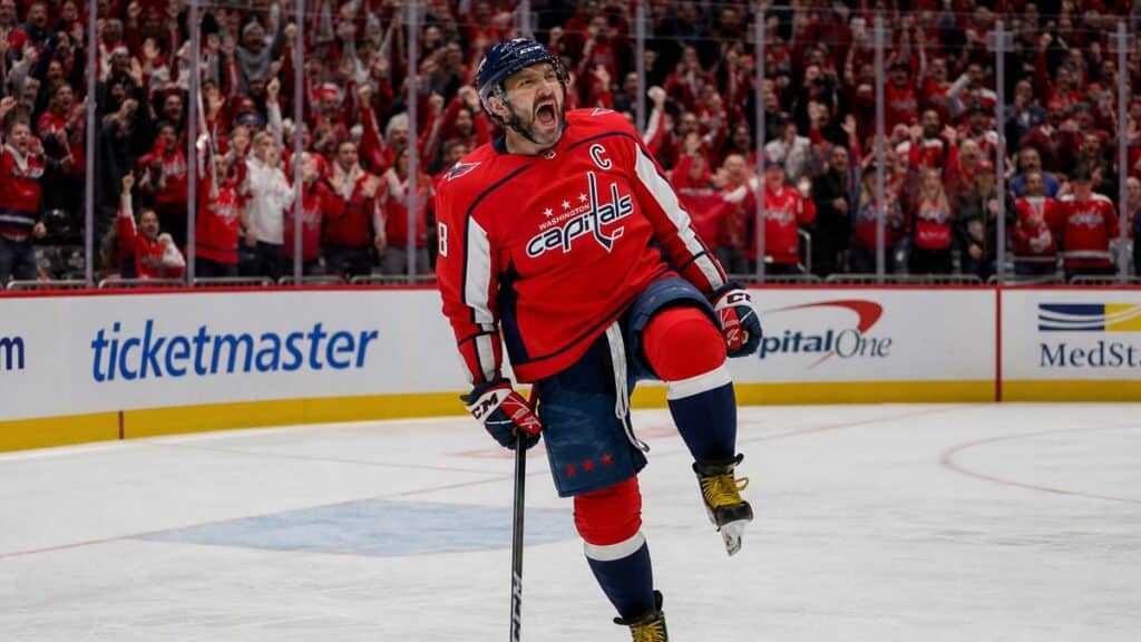 Alex Ovechkin celebrates a goal for the Washington Capitals